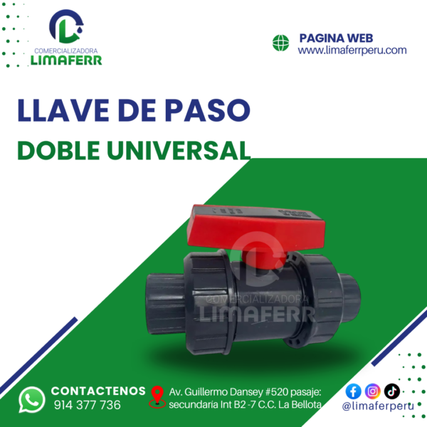 LLAVE DE PASO CON DOBLE UNIVERSAL